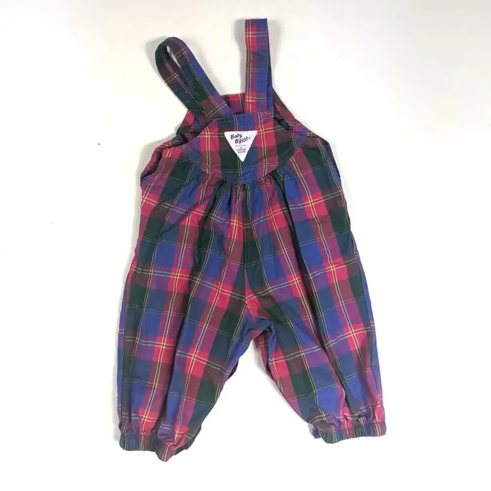 Vtg Oshkosh Bgosh Overalls 90s Baby Girls Sz 6-9m Rainbow Plaid